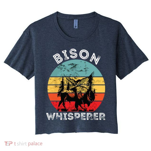 Bison Whisperer Buffalo Cattle Vintage Retro Sunset Colorado Crop Top