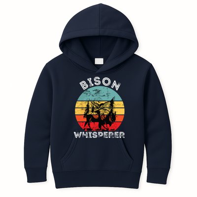 Bison Whisperer Buffalo Cattle Vintage Retro Sunset Colorado Kids Hoodie