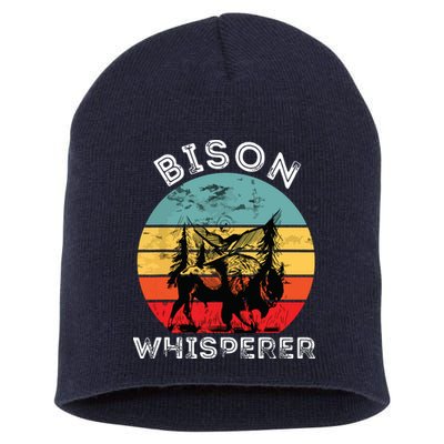 Bison Whisperer Buffalo Cattle Vintage Retro Sunset Colorado Short Acrylic Beanie