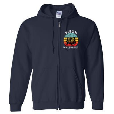 Bison Whisperer Buffalo Cattle Vintage Retro Sunset Colorado Full Zip Hoodie