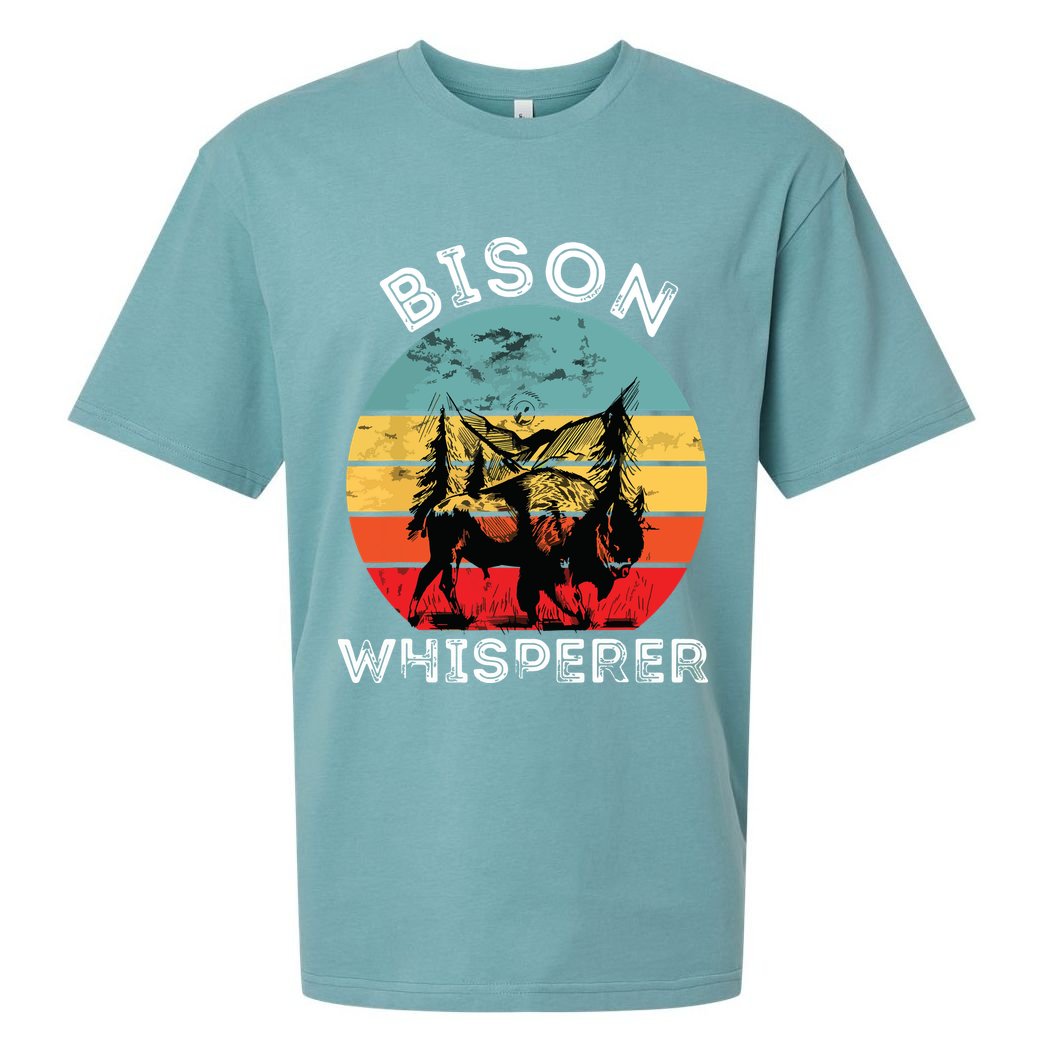 Bison Whisperer Buffalo Cattle Vintage Retro Sunset Colorado Sueded Cloud Jersey T-Shirt