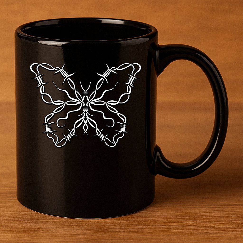Barbed Wire Butterfly 11oz C Handle Ceramic Mug