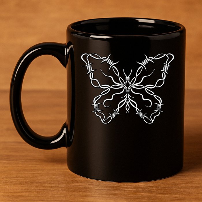 Barbed Wire Butterfly 11oz C Handle Ceramic Mug