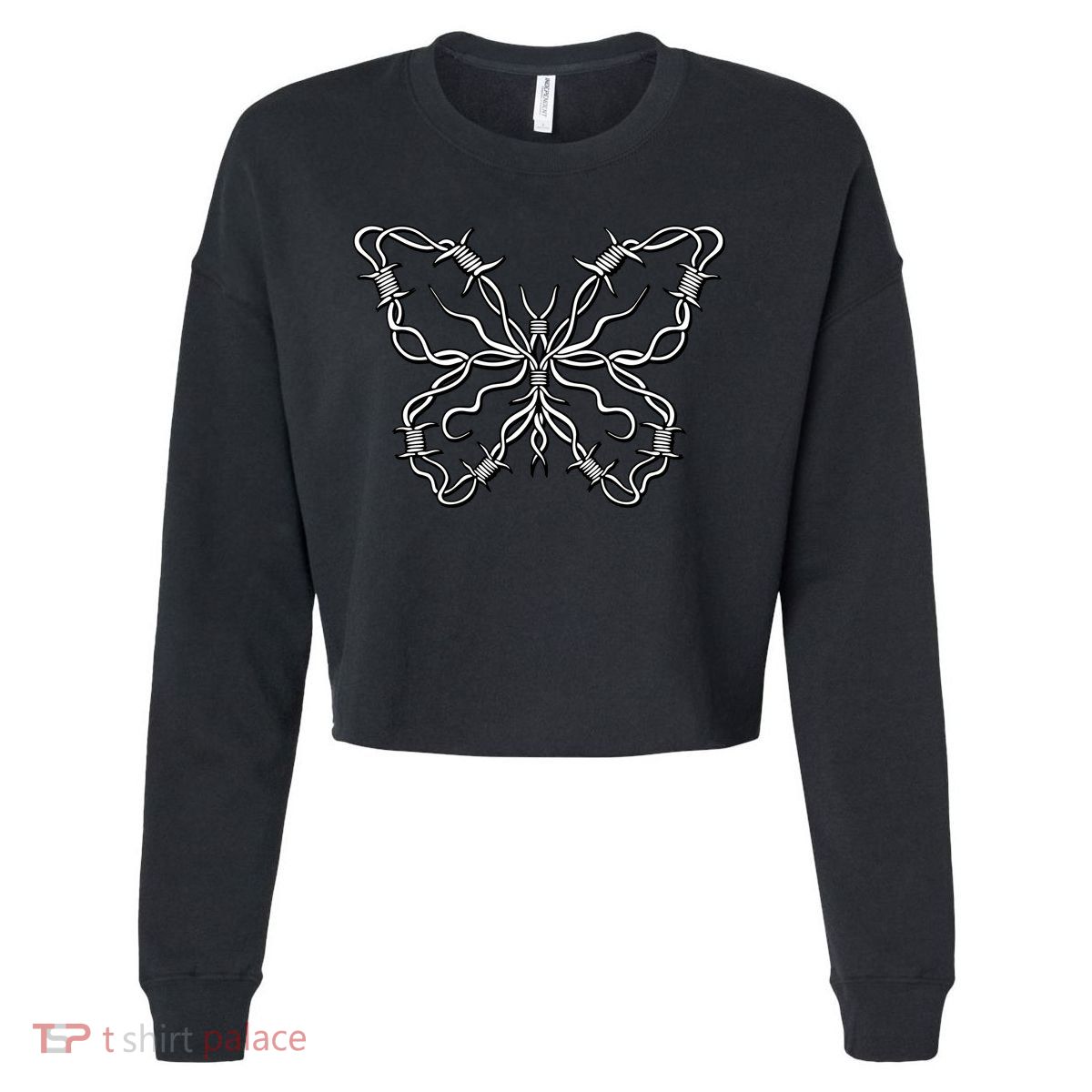 Barbed Wire Butterfly Cropped Pullover Crew