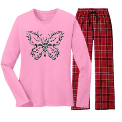 Barbed Wire Butterfly Women's Long Sleeve Flannel Pajama Set 