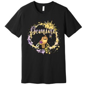 Black Women Birthday Melanin Girl Gemini Queen Premium T-Shirt