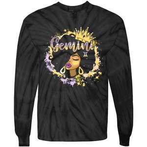 Black Women Birthday Melanin Girl Gemini Queen Tie-Dye Long Sleeve Shirt