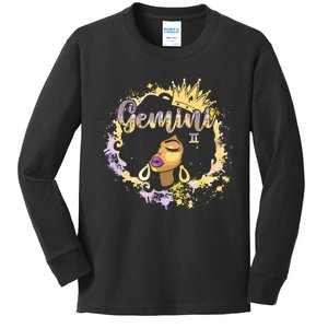 Black Women Birthday Melanin Girl Gemini Queen Kids Long Sleeve Shirt