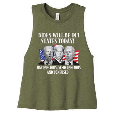 Biden Will Be In 3 States Today Funny Joe Biden Anti Biden Women's Racerback Cropped Tank