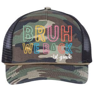 Bruh We Back 1st Grade Back To School 2024 Retro Rope Trucker Hat Cap