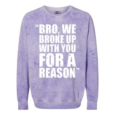 Bro We Broke Up With You For A Reason Colorblast Crewneck Sweatshirt