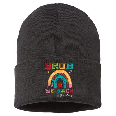 Bruh We Back Teachers RạInbow Sustainable Knit Beanie