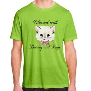 Blessed With Beauty And Rage Cute Lovely Cat Face Ribbon Adult ChromaSoft Performance T-Shirt