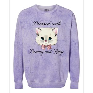 Blessed With Beauty And Rage Cute Lovely Cat Face Ribbon Colorblast Crewneck Sweatshirt