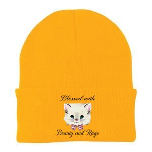 Blessed With Beauty And Rage Cute Lovely Cat Face Ribbon Knit Cap Winter Beanie