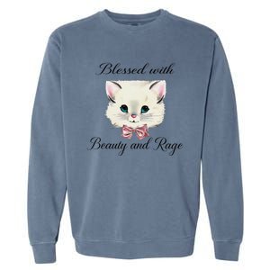 Blessed With Beauty And Rage Cute Lovely Cat Face Ribbon Garment-Dyed Sweatshirt