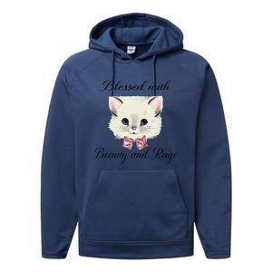 Blessed With Beauty And Rage Cute Lovely Cat Face Ribbon Performance Fleece Hoodie