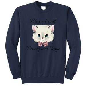 Blessed With Beauty And Rage Cute Lovely Cat Face Ribbon Sweatshirt