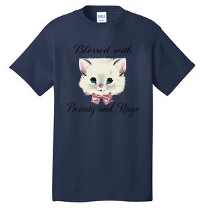 Blessed With Beauty And Rage Cute Lovely Cat Face Ribbon Tall T-Shirt