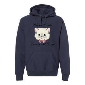 Blessed With Beauty And Rage Cute Lovely Cat Face Ribbon Premium Hoodie