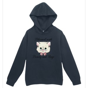 Blessed With Beauty And Rage Cute Lovely Cat Face Ribbon Urban Pullover Hoodie