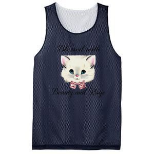 Blessed With Beauty And Rage Cute Lovely Cat Face Ribbon Mesh Reversible Basketball Jersey Tank