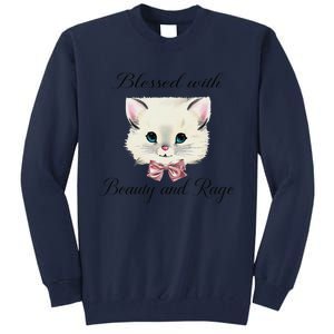 Blessed With Beauty And Rage Cute Lovely Cat Face Ribbon Tall Sweatshirt