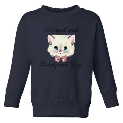 Blessed With Beauty And Rage Cute Lovely Cat Face Ribbon Toddler Sweatshirt