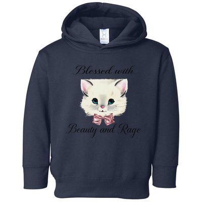 Blessed With Beauty And Rage Cute Lovely Cat Face Ribbon Toddler Hoodie