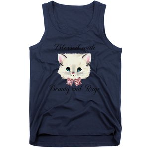 Blessed With Beauty And Rage Cute Lovely Cat Face Ribbon Tank Top