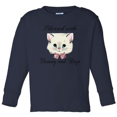 Blessed With Beauty And Rage Cute Lovely Cat Face Ribbon Toddler Long Sleeve Shirt