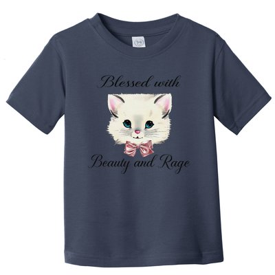 Blessed With Beauty And Rage Cute Lovely Cat Face Ribbon Toddler T-Shirt