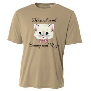 Blessed With Beauty And Rage Cute Lovely Cat Face Ribbon Cooling Performance Crew T-Shirt