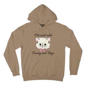 Blessed With Beauty And Rage Cute Lovely Cat Face Ribbon Hoodie