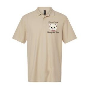 Blessed With Beauty And Rage Cute Lovely Cat Face Ribbon Softstyle Adult Sport Polo