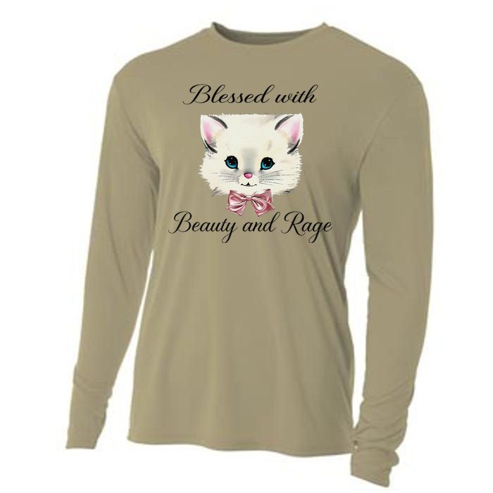 Blessed With Beauty And Rage Cute Lovely Cat Face Ribbon Cooling Performance Long Sleeve Crew