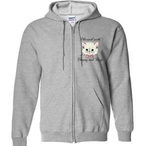 Blessed With Beauty And Rage Cute Lovely Cat Face Ribbon Full Zip Hoodie