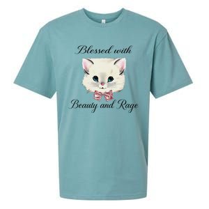 Blessed With Beauty And Rage Cute Lovely Cat Face Ribbon Sueded Cloud Jersey T-Shirt