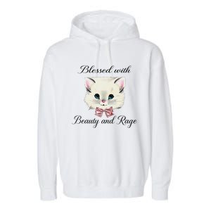 Blessed With Beauty And Rage Cute Lovely Cat Face Ribbon Garment-Dyed Fleece Hoodie