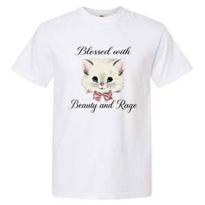 Blessed With Beauty And Rage Cute Lovely Cat Face Ribbon Garment-Dyed Heavyweight T-Shirt