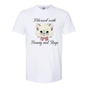 Blessed With Beauty And Rage Cute Lovely Cat Face Ribbon Softstyle CVC T-Shirt