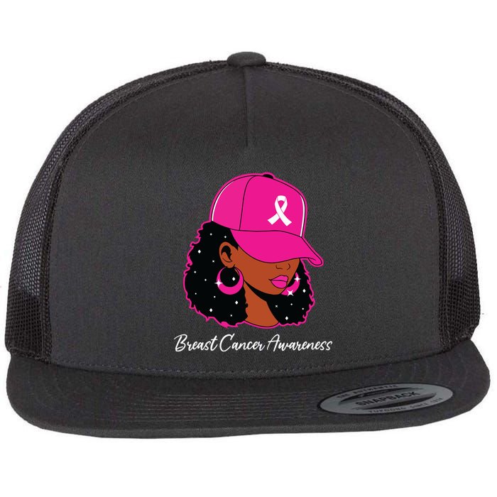 Black Women Breast Cancer Awareness Warrior Women Girl Flat Bill Trucker Hat