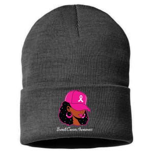 Black Women Breast Cancer Awareness Warrior Women Girl Sustainable Knit Beanie