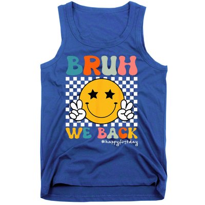 Bruh We Back Teachers Retro Smile Back To School Teacher Tank Top