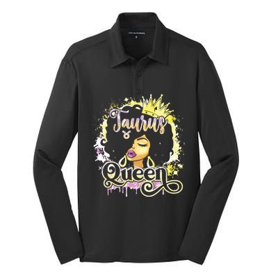 Black Women Birthday Melanin Girl Taurus Queen Silk Touch Performance Long Sleeve Polo