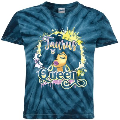 Black Women Birthday Melanin Girl Taurus Queen Kids Tie-Dye T-Shirt