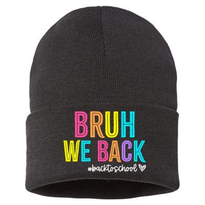 Bruh We Back Teachers Retro Back To School Boy Girl Sustainable Knit Beanie