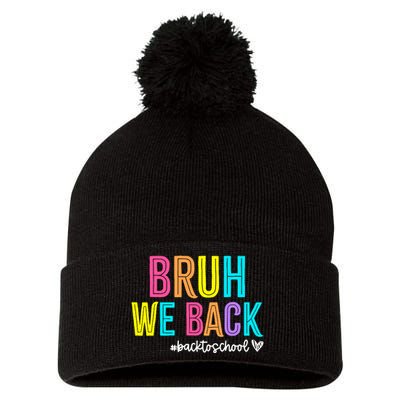 Bruh We Back Teachers Retro Back To School Boy Girl Pom Pom 12in Knit Beanie