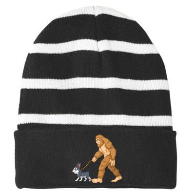 Bigfoot Walk Boston Terrier Striped Beanie with Solid Band