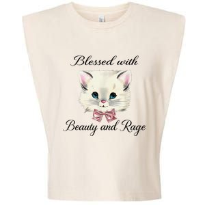 Blessed With Beauty And Rage Cute Lovely Cat Garment-Dyed Women's Muscle Tee